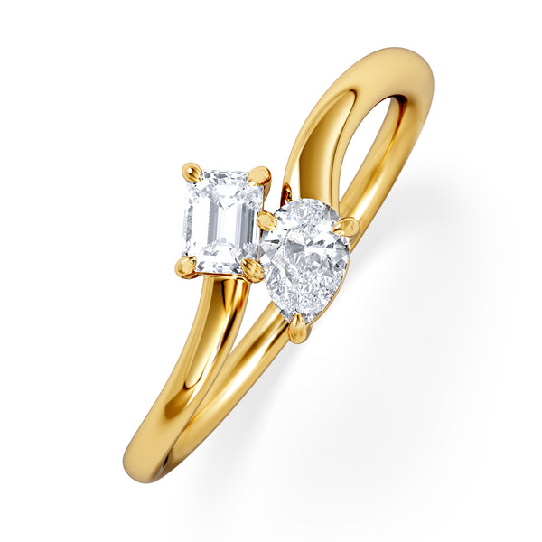 Toi et Moi Emerald and Pear Cut Lab Diamond Ring 30ct F/VS in 18K Gold Vermeil